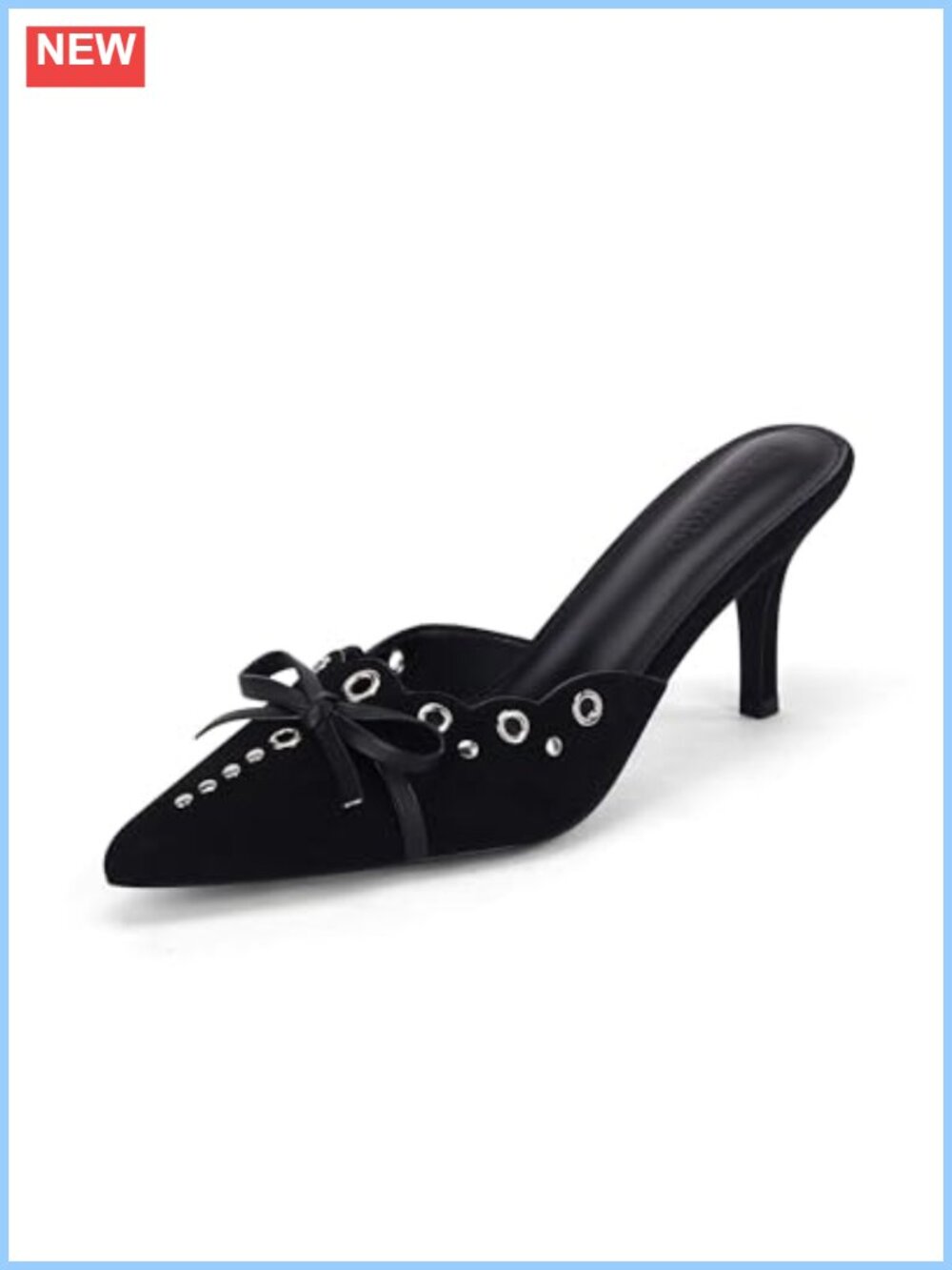 Bow Tie Mule Heels Pointed Toe Studded Backless Stiletto Slip On Dress Pump